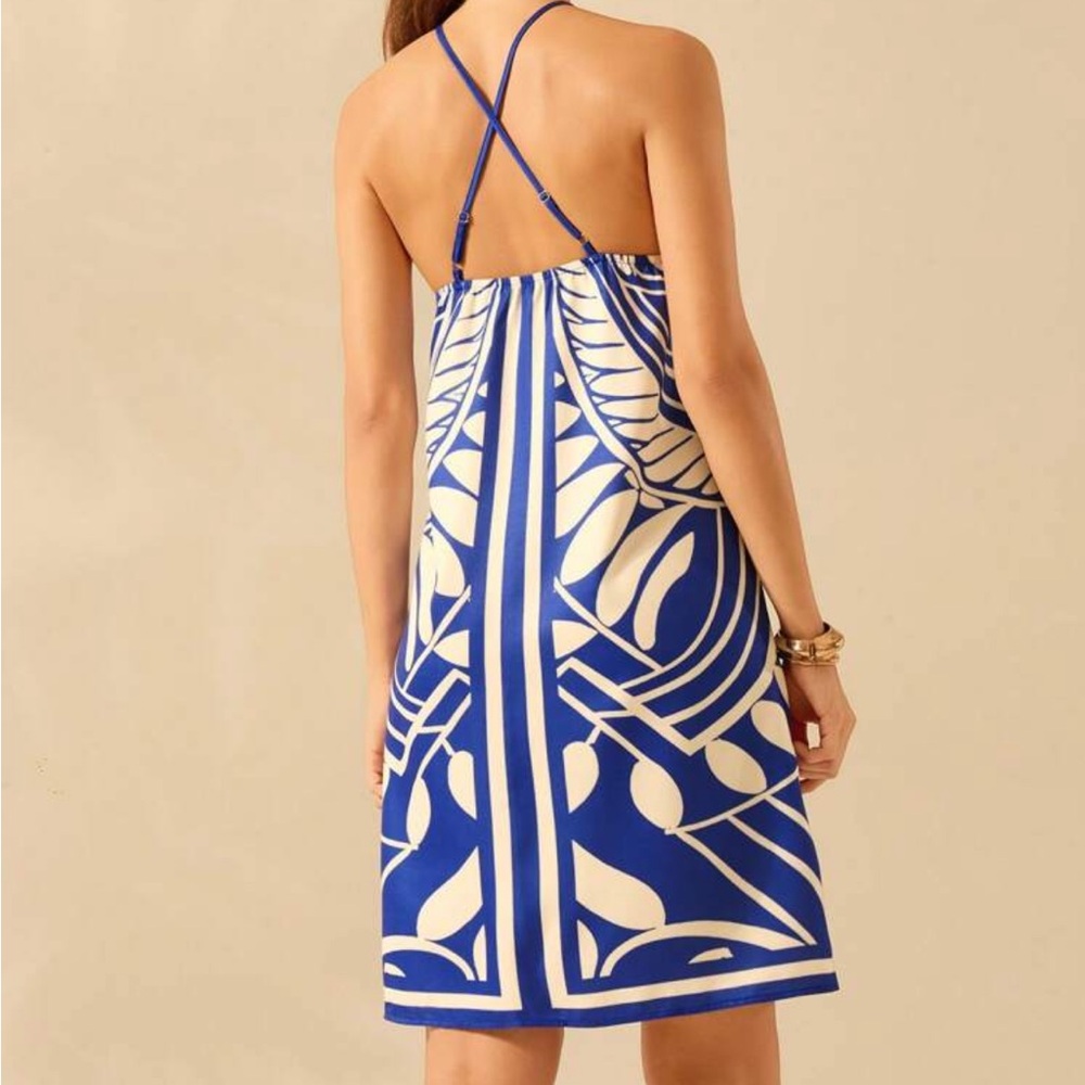SHEIN Blue and Cream Backless Dress